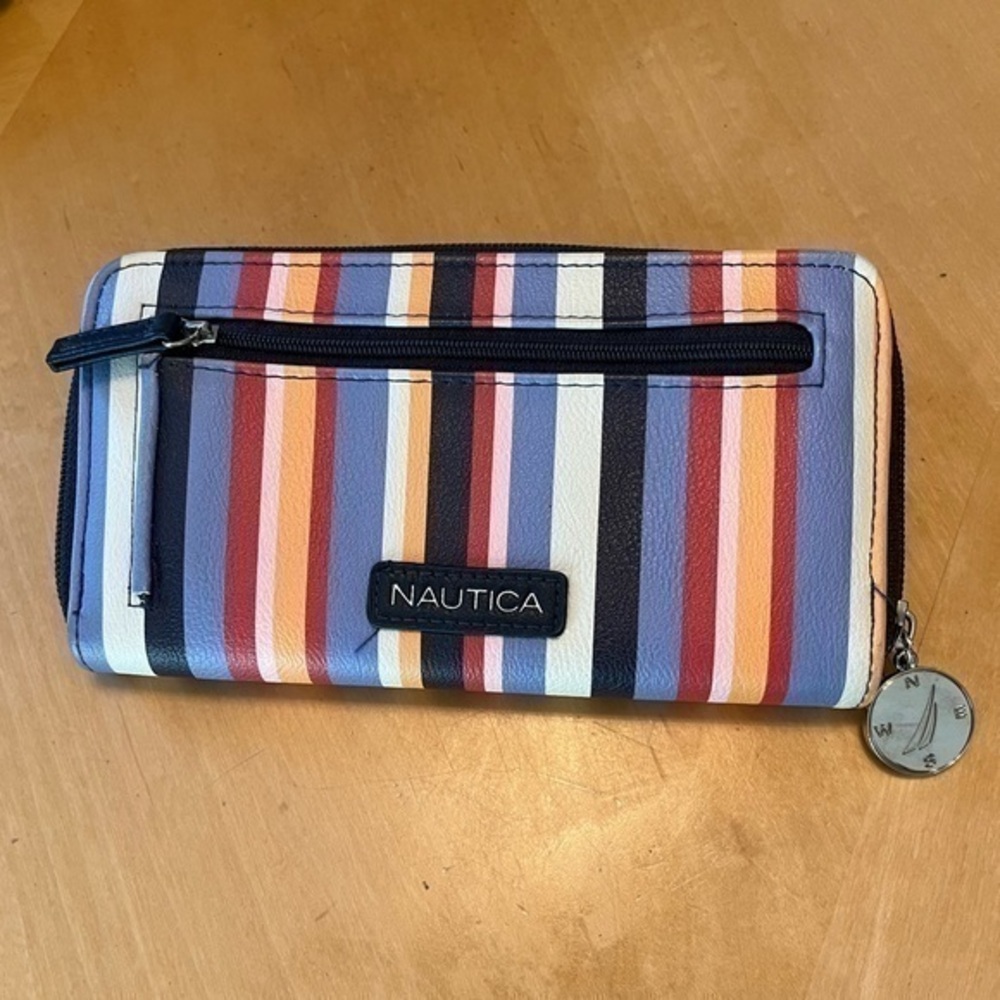 Nautica RFID Wallet Colorful Stripes Blue Orange White Red Black